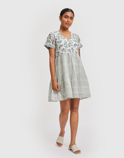 Short Tiered Dress - Through the Grapevine - S - Dresses