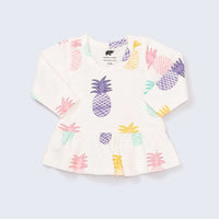 Long Sleeve Peplum Tee - Rainbow Pineapple Dreams