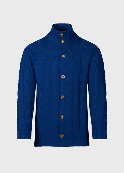 Cable Mock Neck Cardigan - Marine Blue - Cardigan