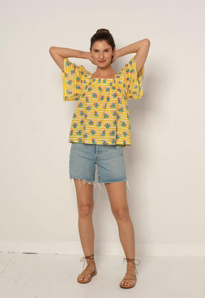 Fifi Top - Yellow Stripe Floral - Shirt