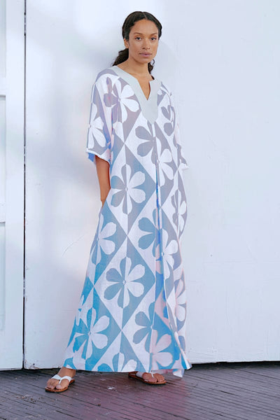 Geo Floral Zsa Zsa Kaftan - Blue/White