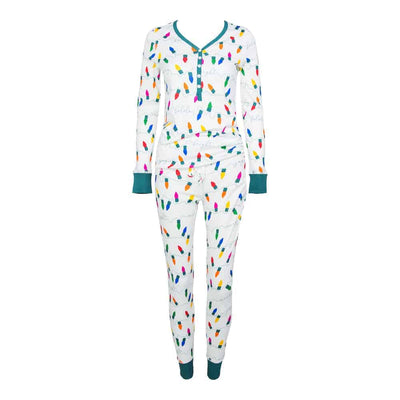 Women's Jogger & Henley Pajama Set - Holiday Lights