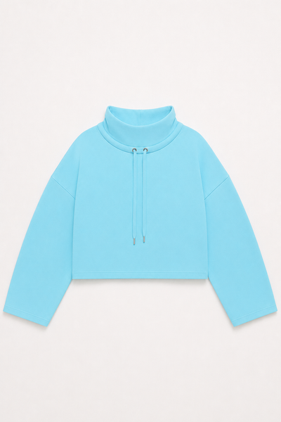 Funnel Neck Sweatshirt With Drawstring - Blue