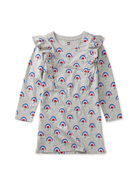 Ruffle Sleeve A-Line Dress - Rainbow Umbrella