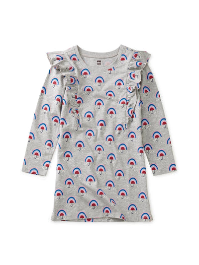 Ruffle Sleeve A-Line Dress - Rainbow Umbrella