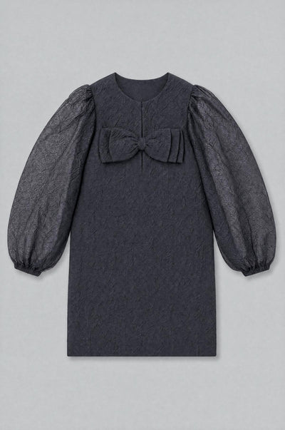 Organza Bow Mini Dress - Black