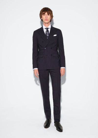 Stripe Wool Stretch Suit - Navy