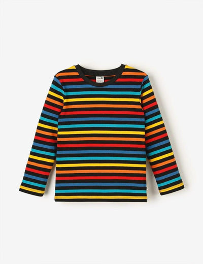 Organic Long Sleeve Cosy Rib Tee - Black Multistripe