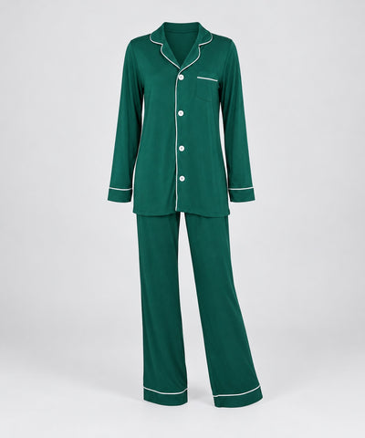 Ladies Button Down Pajama Set - Evergreen
