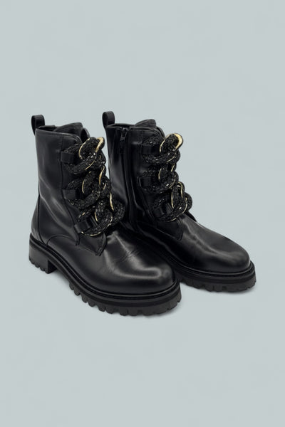 Crystal Chain Combat Boots - Black