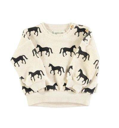 Baby Sweatshirt Ecru w/ Black Horses - Ecru w/ Black Horses