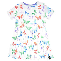Swirly Girl Short Sleeve Dress - Rainbow Butterflies