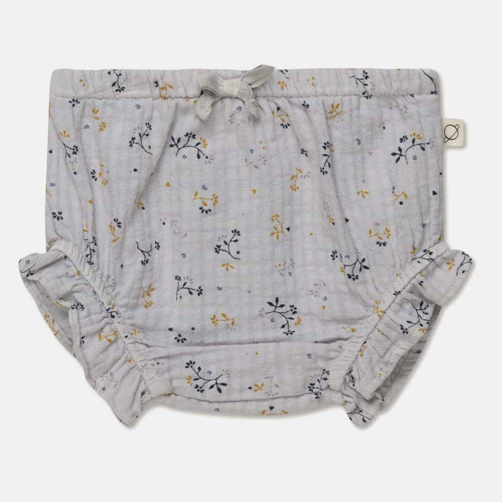 Muslin Floral Baby Dress & Bloomers - Soft Grey