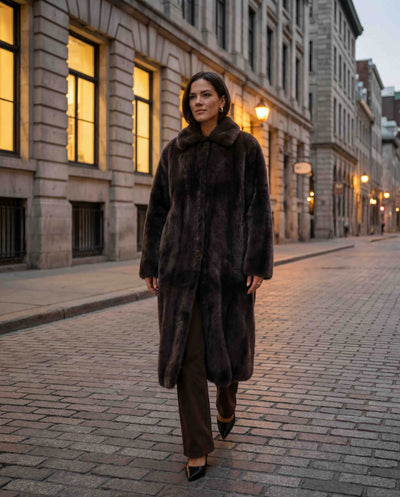 Long Brown Faux Fur Coat - Coffee Brown