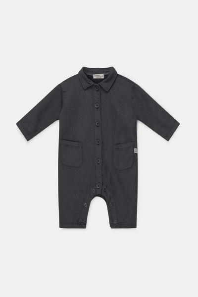 Cotton fleece baby jumpsuit - Dark grey