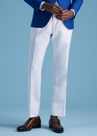 Linen Washed Pleated Front Trouser - White