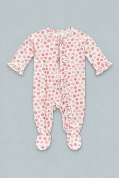 Ruffle Footie - Polka Dot Pink