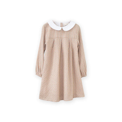 Brook Girls Dress - Beige Country Check