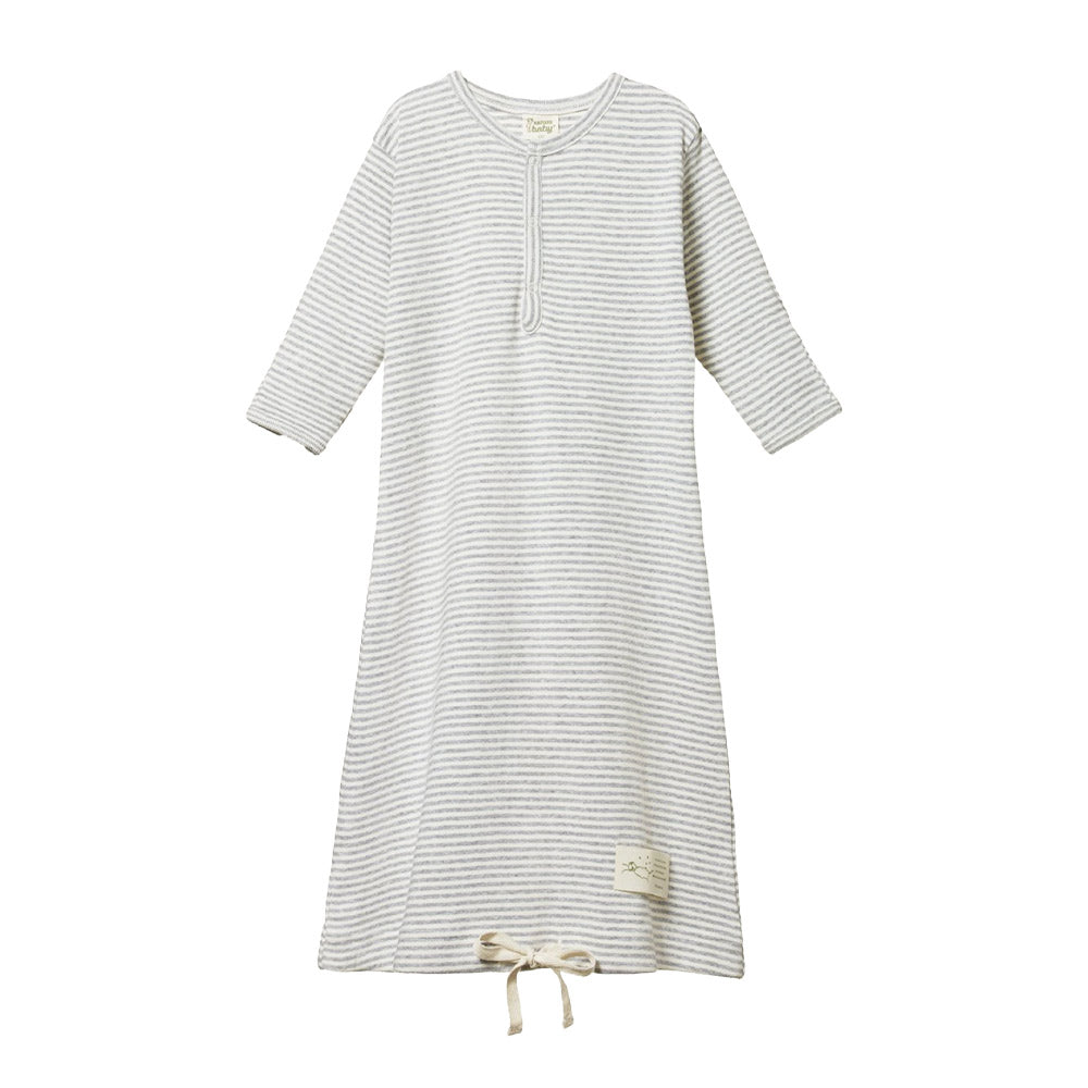 Cotton Sleeping Gown - Grey Marl Stripe