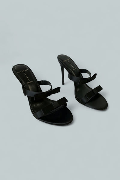 Women's Chic Satin High Heel Bow Sandals - Black