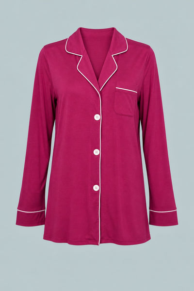 Ladies Button Down Pajama Top - Berry