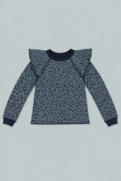 Meghan Ruffle Shoulder Sweatshirt - Navy