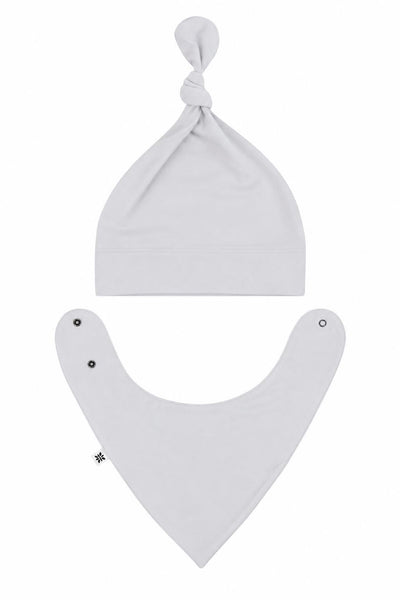 Sweet Bamboo Knot Hat & Bib Set - Glacial Grey
