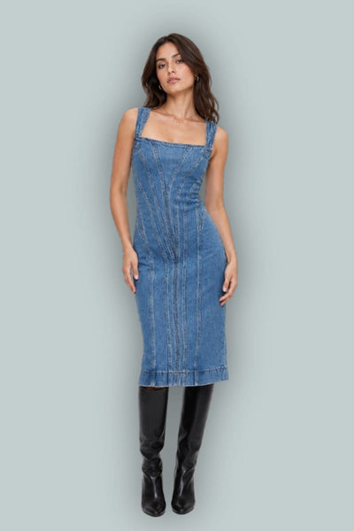 GapStudio Seamed Denim Midi Dress - Medium Wash