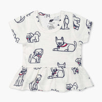 Short Sleeve Peplum Top - Red, White + Woof
