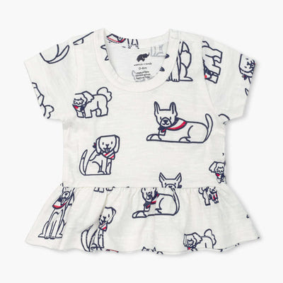 Short Sleeve Peplum Top - Red, White + Woof