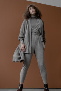 Wrap Neck Jumpsuit - Oatmeal Heather