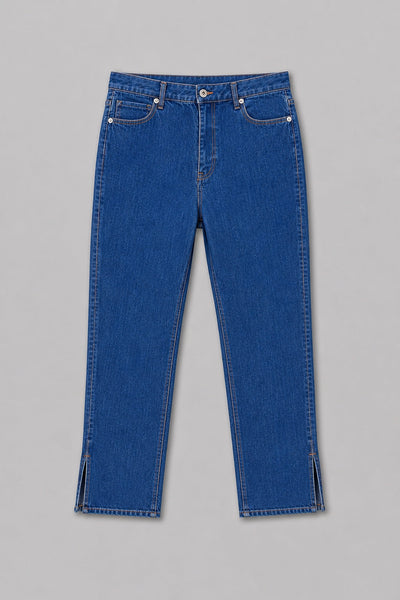 Denim Pants With Slit - Indigo