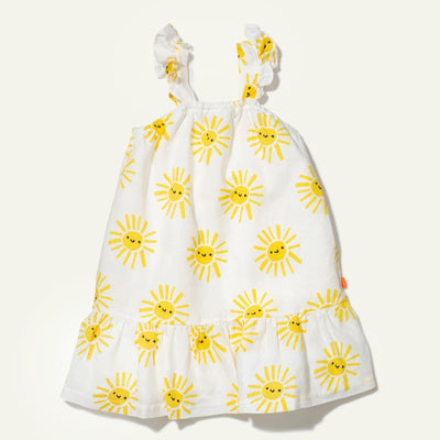Linen Sun Kid Ruffle Dress - Natural/Yellow