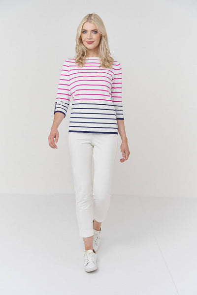 Slash Neck Stripe - Optic White/Pink Stripes