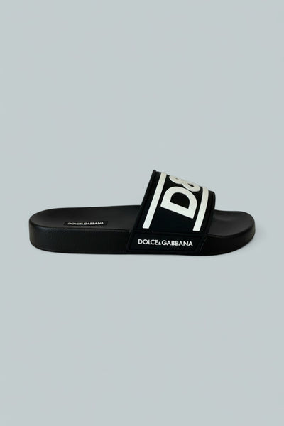 Men's Saint Barth Logo Slip On Pool Sandals - Black/White