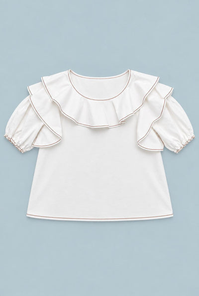 Short Sleeve Ruffle Top - Ivory
