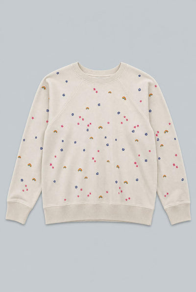 Sweatshirt With Rainbow Embroidery - Ivory