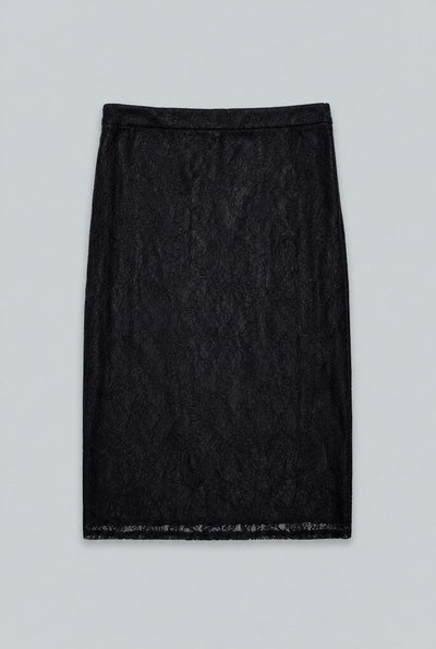 Stretch Lace Pencil Skirt - Black