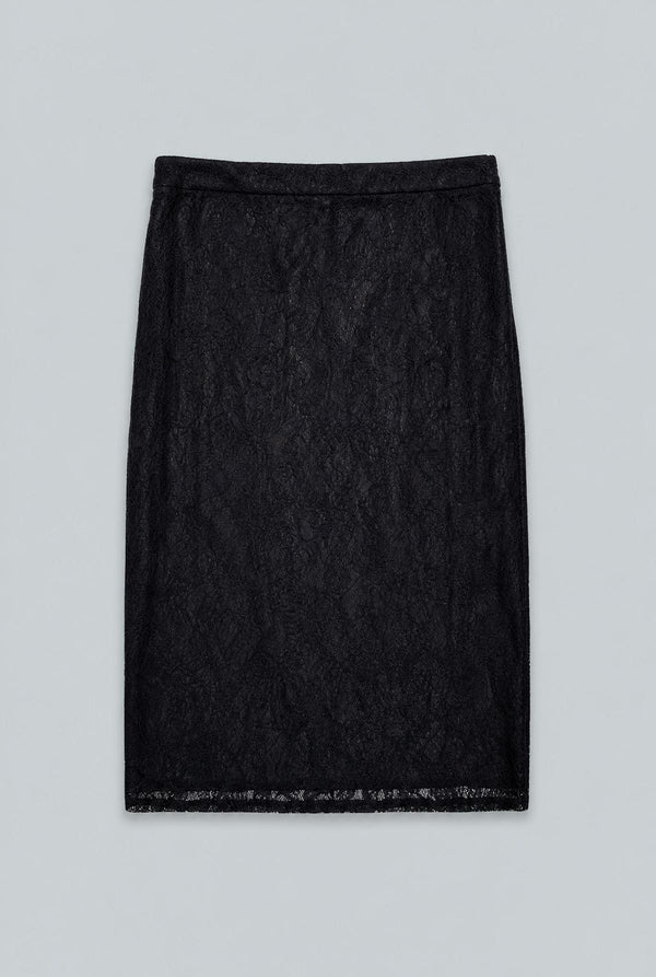 Stretch Lace Pencil Skirt - Black