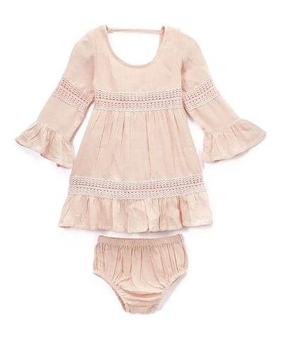 Viscose Woven Baby Dress & Bloomers set - Dusty Pink