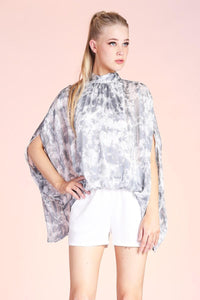 Cotton Candy Tie Dye Mock Neck Caftan Top - Grey