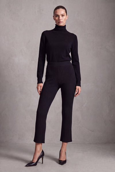 Cashmere Blend Ribbed Pants - Black