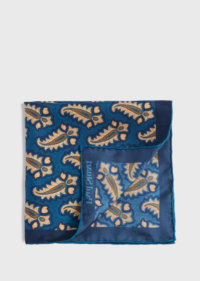 Silk Tossed Paisley Medallion Pocket Square - Blue