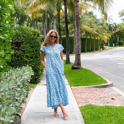 Caitlin Dress - Blue Paisley Stamp