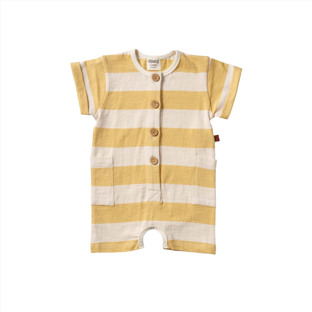 Organic Short Sleeve Romper -  Yellow Stripe