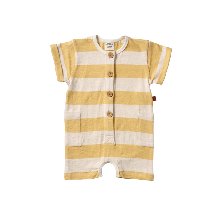 Organic Short Sleeve Romper -  Yellow Stripe