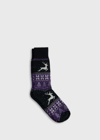 Crew Wool Blend Reindeer Sock - Black/Blue