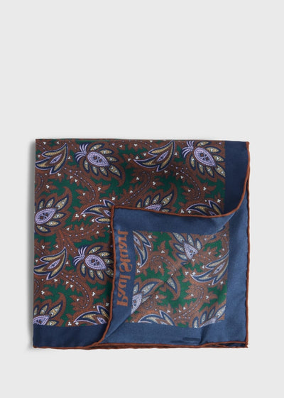 Printed Silk Paisley Pocket Square - Green
