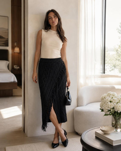 Cableknit Sweater Skirt - Black