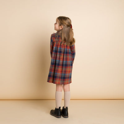 Brook Girls Dress - Rust Plaid
